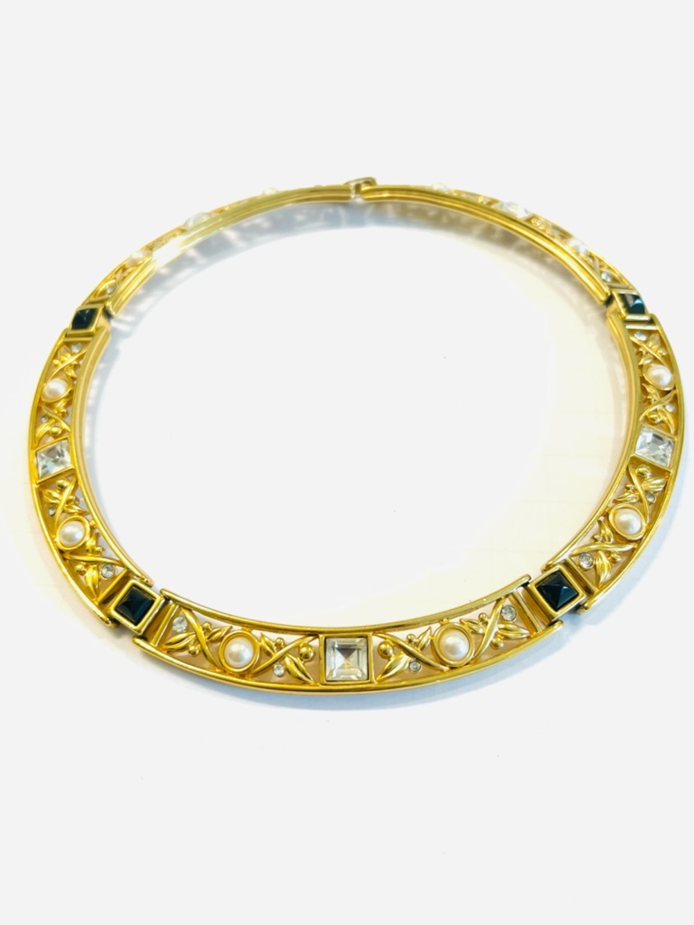 Monet Gold-Tone Collar Necklace with Pearls and Black Accents
